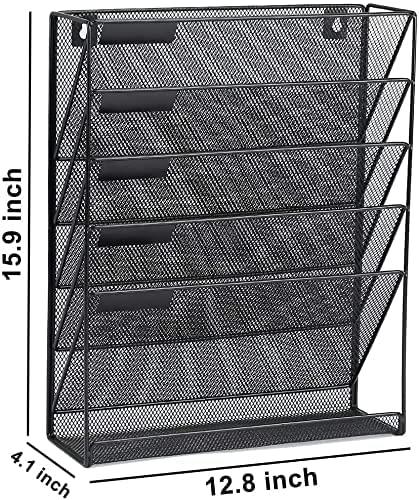 StorageMart Mesh File Organizer Wall Mount Hanging File Organizer (5 Tier Wall Mount File Rack) - StorageMart