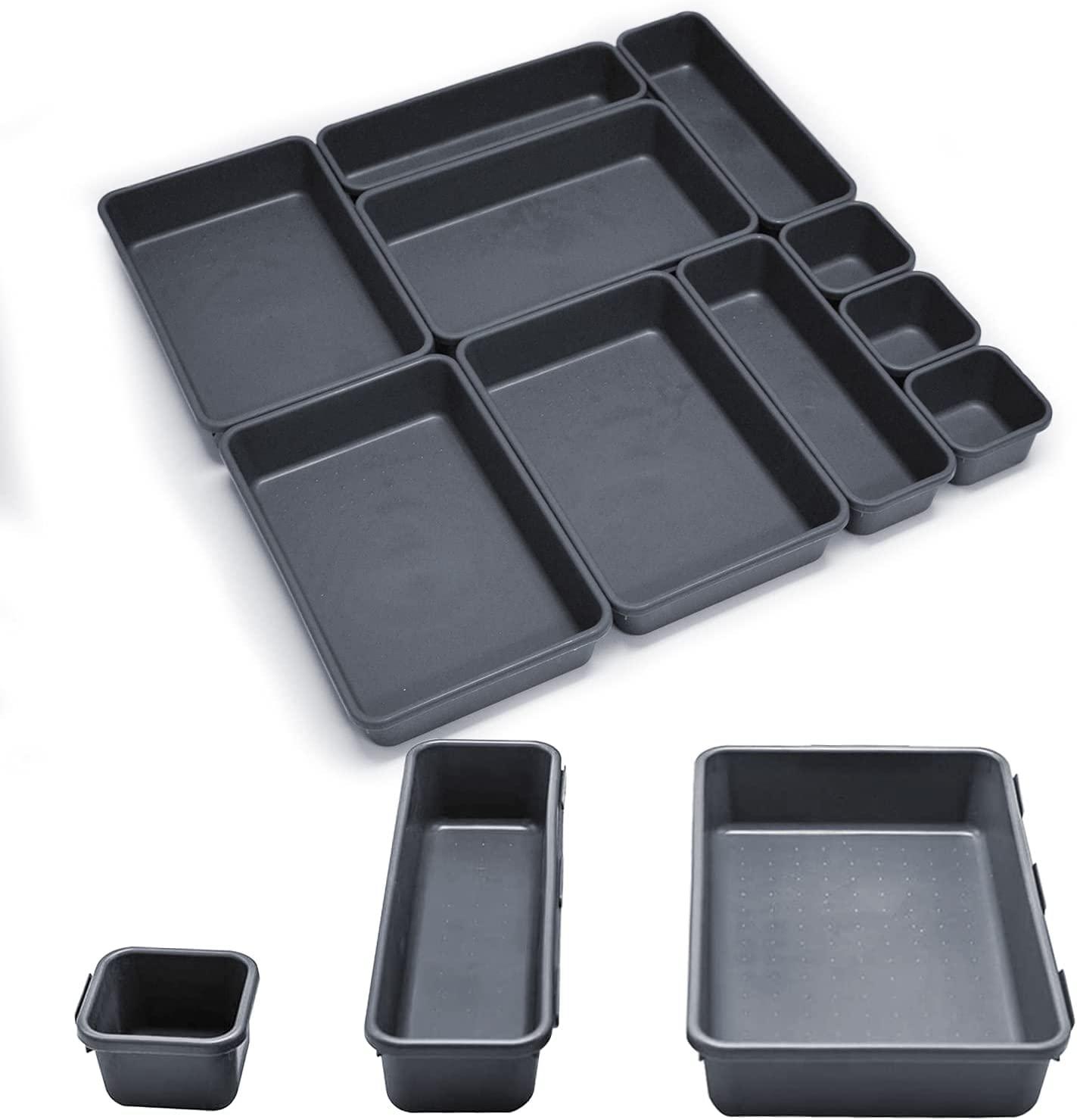 StorageMart plastic Interlocking Cutlery Drawer Desk Organizer (Dark Grey) - Set of 10 - StorageMart