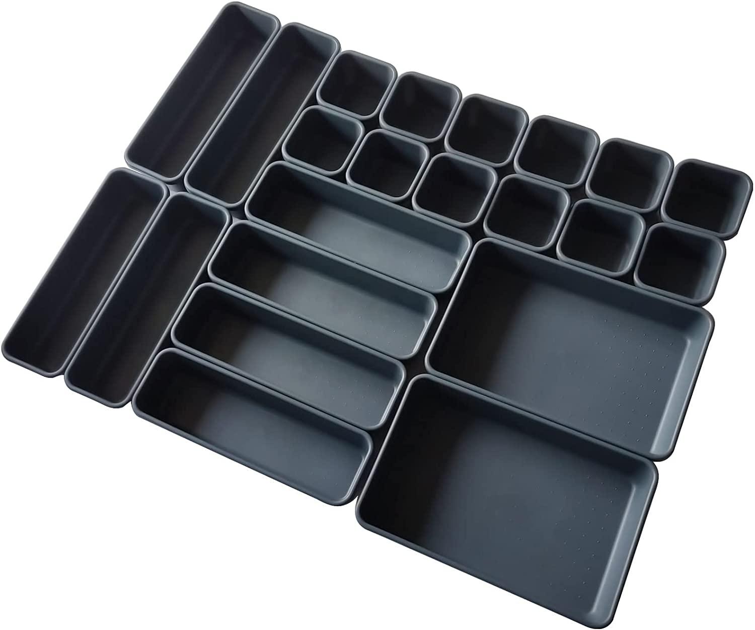 StorageMart plastic Interlocking Cutlery Drawer Desk Organizer (Dark Grey) - Set of 22 - StorageMart