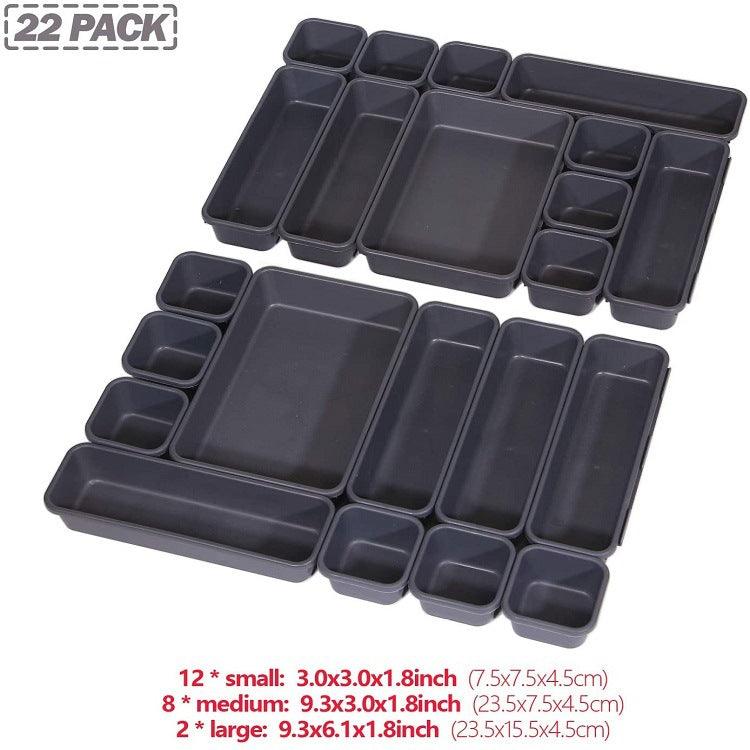 StorageMart plastic Interlocking Cutlery Drawer Desk Organizer (Dark Grey) - Set of 22 - StorageMart