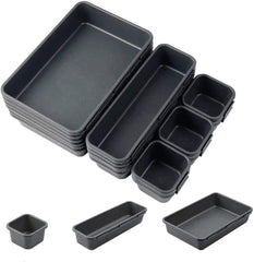 StorageMart plastic Interlocking Cutlery Drawer Desk Organizer (Dark Grey) - Set of 24 - StorageMart