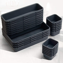 StorageMart plastic Interlocking Cutlery Drawer Desk Organizer (Dark Grey) - Set of 24 - StorageMart