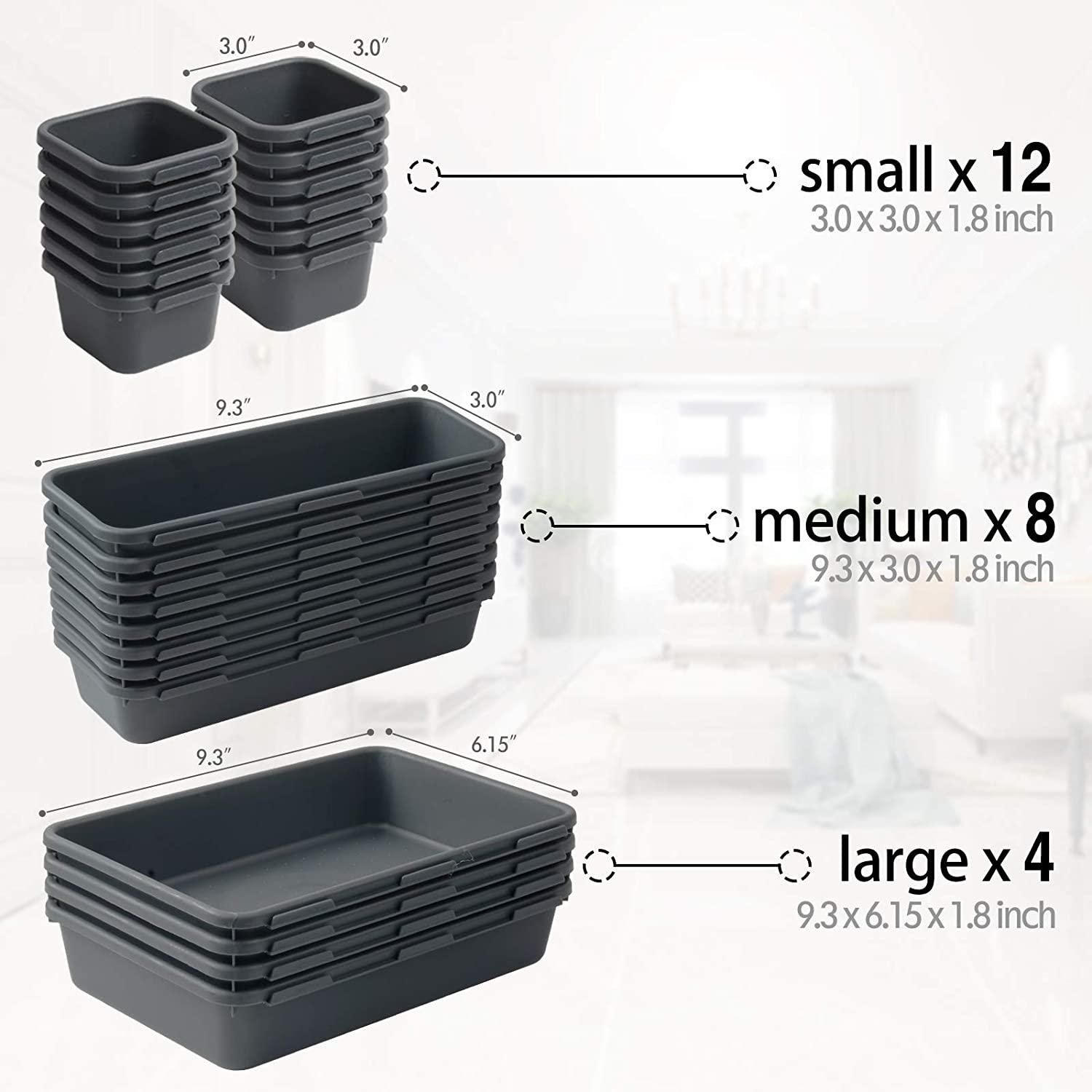 StorageMart plastic Interlocking Cutlery Drawer Desk Organizer (Dark Grey) - Set of 24 - StorageMart