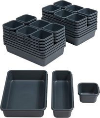 StorageMart plastic Interlocking Cutlery Drawer Desk Organizer (Dark Grey) - Set of 33 - StorageMart