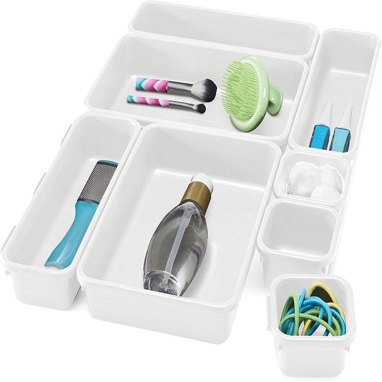 StorageMart plastic Interlocking Cutlery Drawer Desk Organizer (Dark White) - Set of 15 - StorageMart