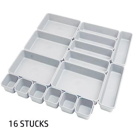 StorageMart plastic Interlocking Cutlery Drawer Desk Organizer (Dark White) - Set of 16 - StorageMart