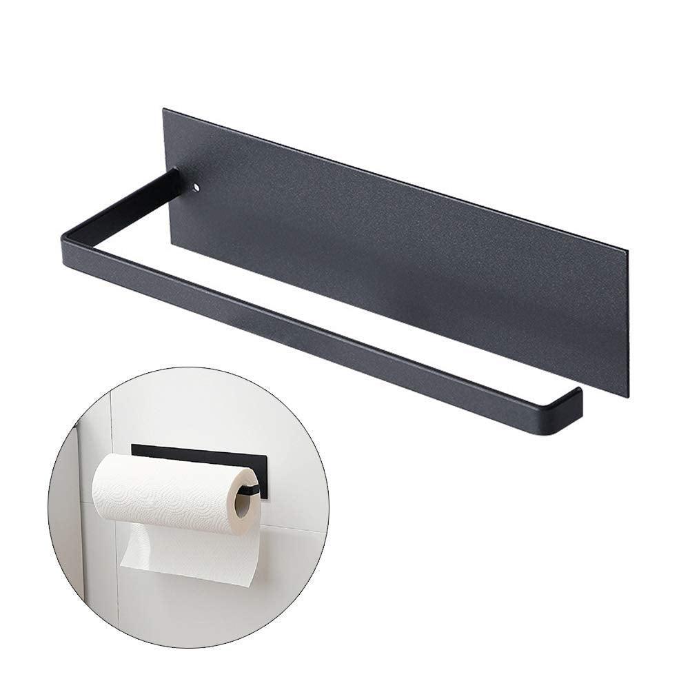 StorageMart Self-Adhesive Metal Bathroom Towel Bar Wall Hanging Toilet Paper Dispenser, 19 X 5 CM,Black - StorageMart