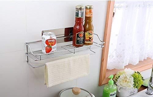 StorageMart Stainless Steel 1 Layer Kitchen Bathroom Shelves with Napkin Holder, 40.2 X 11.5 X 15 cm, Silver - StorageMart