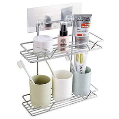 StorageMart Stainless Steel 2 Tier Bathroom Shelve, Soap Shampoo Bottle Organizer, 28 X 26 X 9 cm, Silver - StorageMart