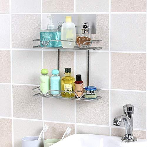 StorageMart Stainless Steel 2 Tier Bathroom Shelve, Soap Shampoo Bottle Organizer, 28 X 26 X 9 cm, Silver - StorageMart