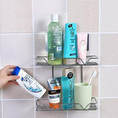 StorageMart Stainless Steel 2 Tier Bathroom Shelve, Soap Shampoo Bottle Organizer, 28 X 26 X 9 cm, Silver - StorageMart