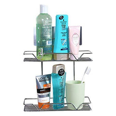 StorageMart Stainless Steel 2 Tier Bathroom Shelve, Soap Shampoo Bottle Organizer, 28 X 26 X 9 cm, Silver - StorageMart