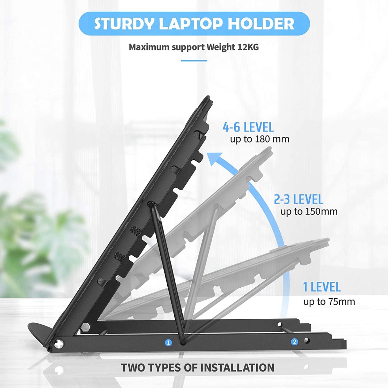 StorageMart Ventilated Laptop Stand, Universal Adjustable Size Lightweight Black, 34 X 29 cm, Metal - StorageMart