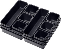 StoragrMart plastic Interlocking Cutlery Drawer Desk Organizer (Dark Grey) - Set of 16 - StorageMart