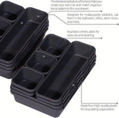 StoragrMart plastic Interlocking Cutlery Drawer Desk Organizer (Dark Grey) - Set of 16 - StorageMart